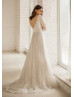 Deep V Neck Ivory Sequined Lace Wedding Dress